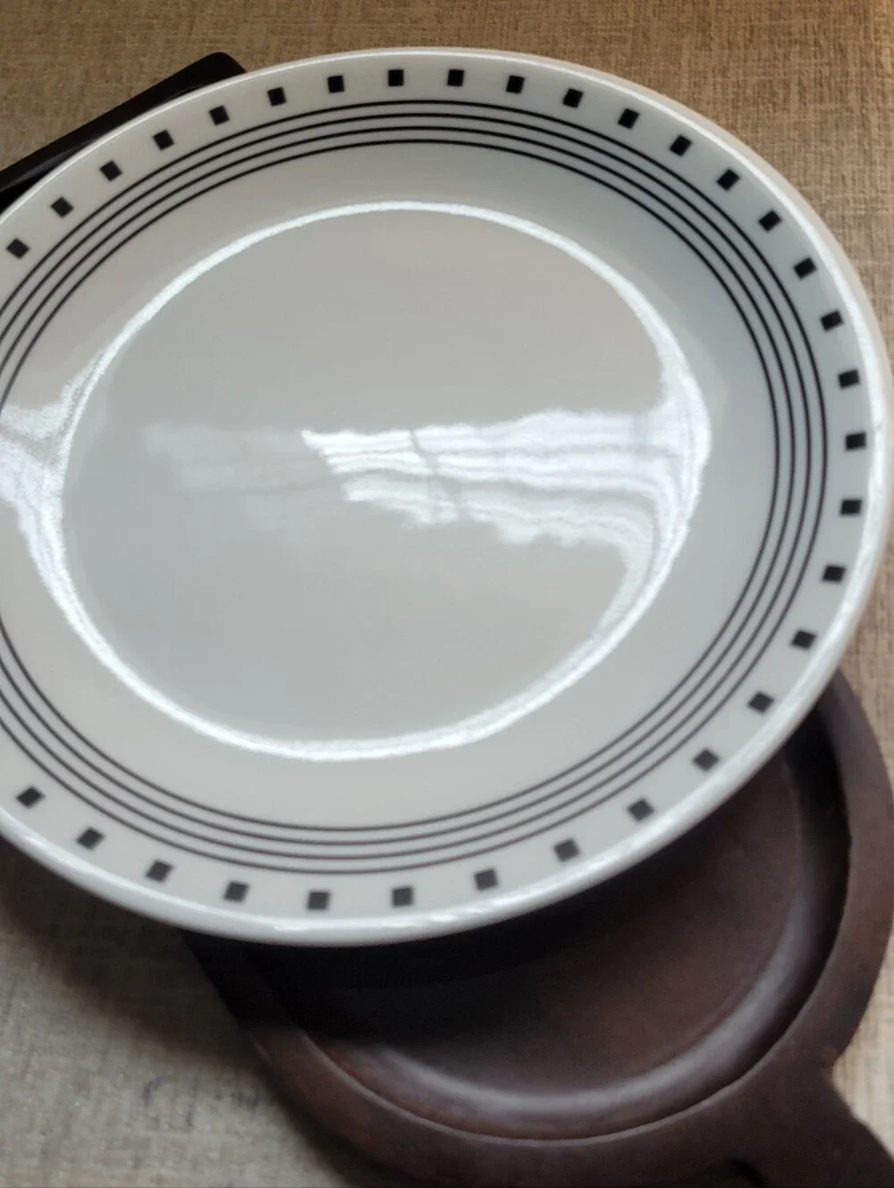 Corelle City Block White Ceramic Dinner Plate with Black Geometric Rim